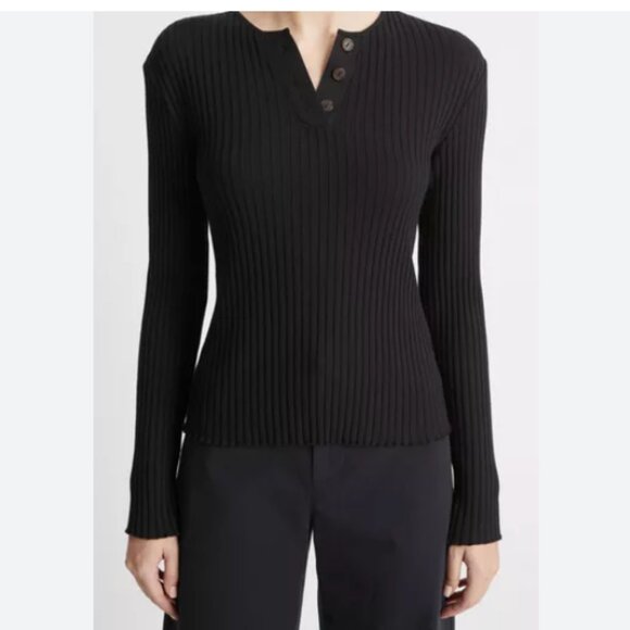 Vince Tops - Vince Ribbed Long-Sleeve Henley Size XL EUC